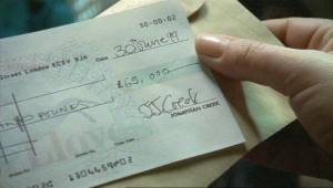 Maddy finds the cheque for £65,000 Jonathan has left for the shelter