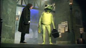 Jonathan can't believe Adam's frock coat.  Jack the ripper looks more like kermit the frog!